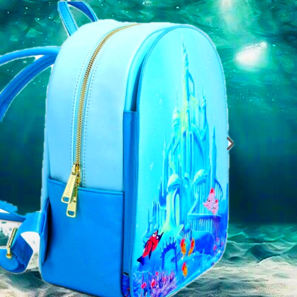 Loungefly The Little mermaid🧜‍♀️Castle Mini Backpack, Card Holder and charm! - Picture 8 of 13